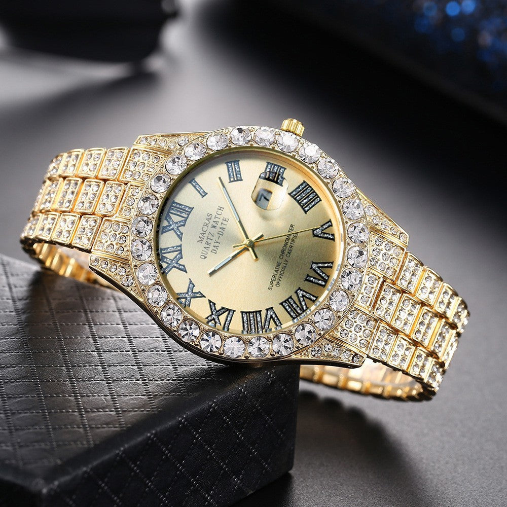 Roman Numeral Dial Steel Band Quartz Watch