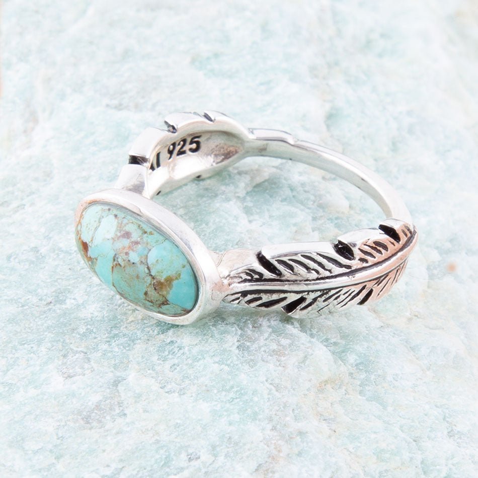 Feder Sterling Silber und Blauer Türkis Ring