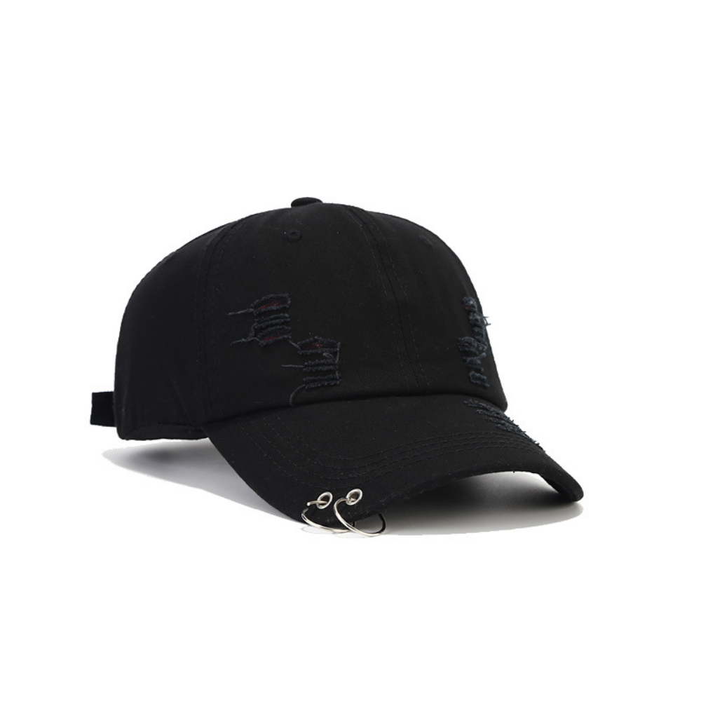 Summer Men's And Women's Denim-frayed Distressed Metal Round Ring Decorative Baseball Caps For Street Trendy Fashionistas To Show Off On The Street.