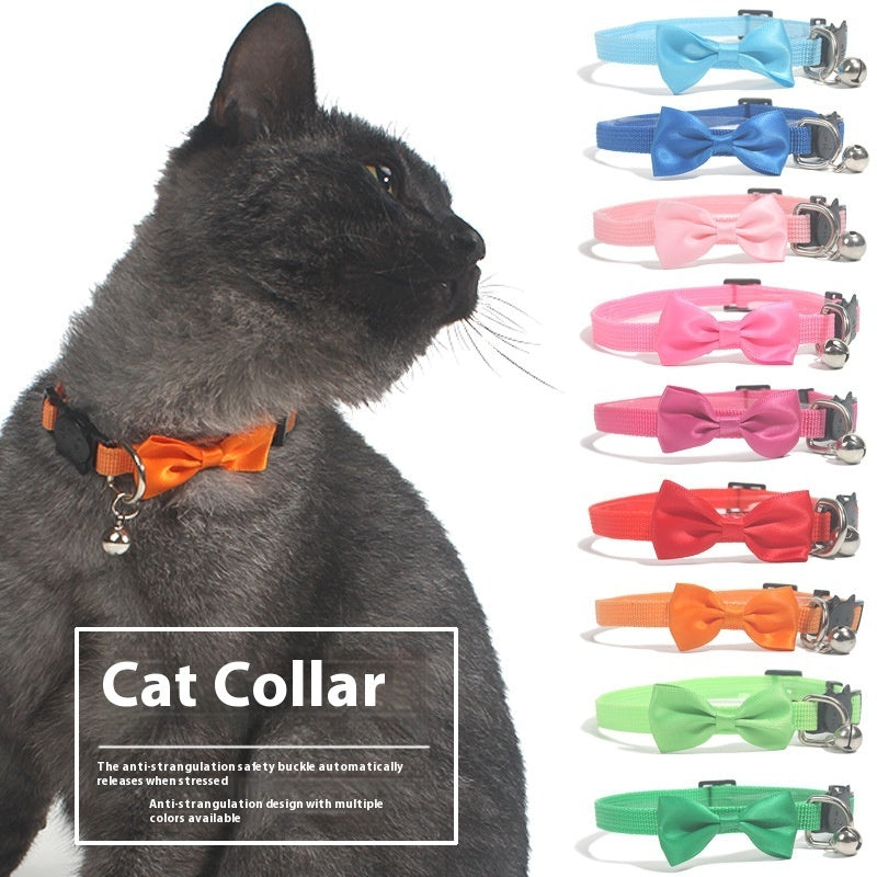 Pet Bow Collar Nylon Ribbon Multi-color Adjustable With Bell Pet Decorations