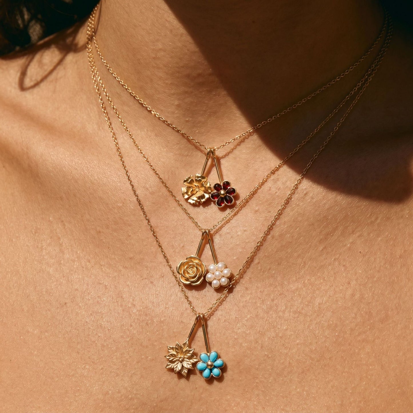 December Flower Pendant Birthstone Necklace