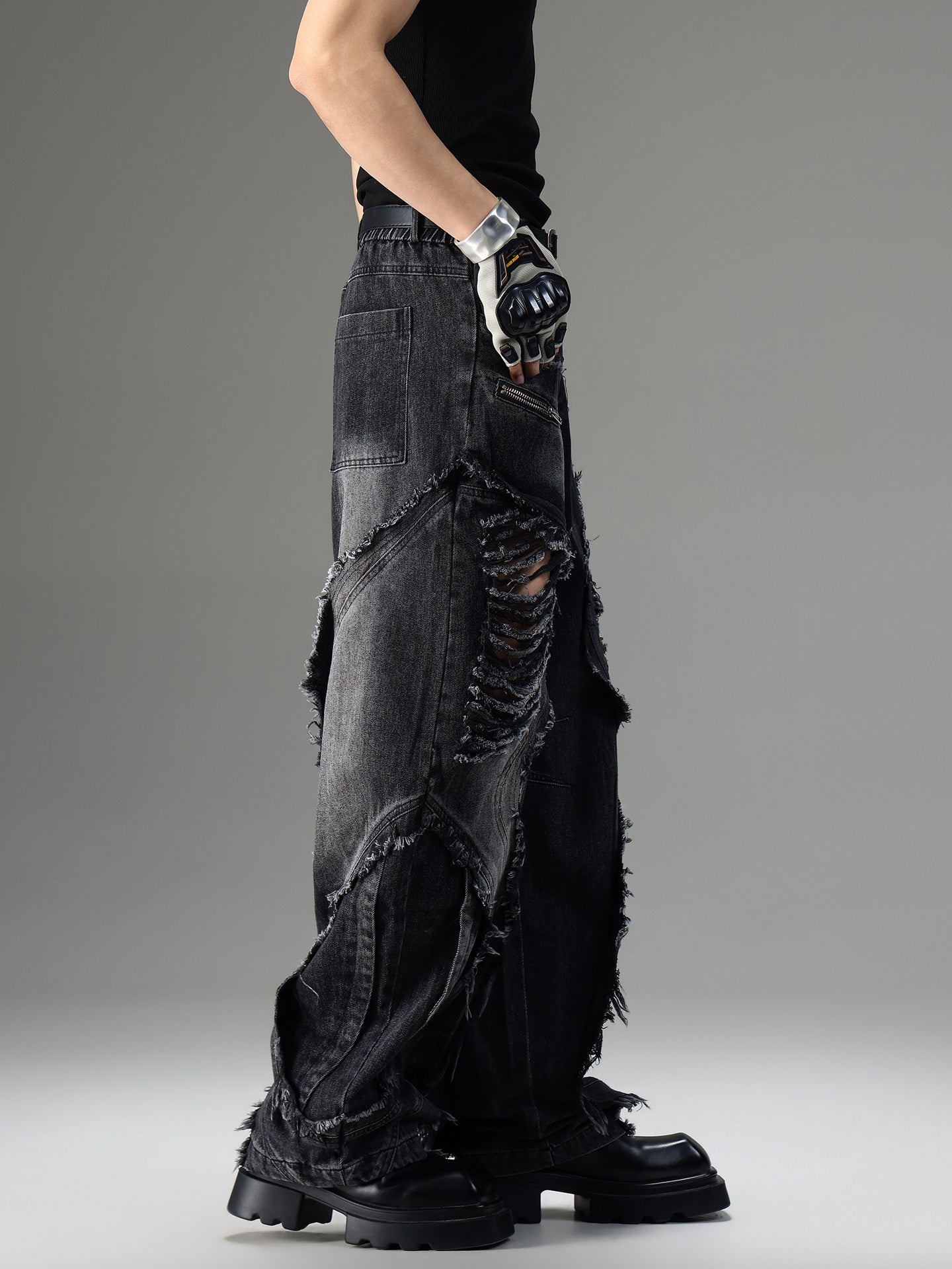 American-style Vintage Deconstructed Distressed Jeans