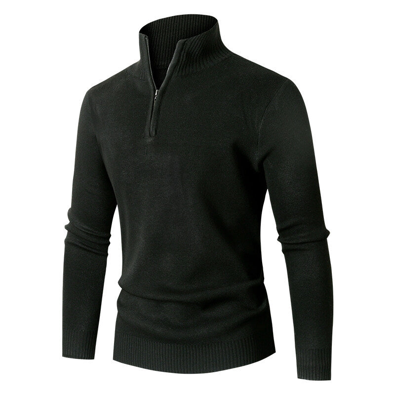 Mens Minimalist Casual Half-zip Turtleneck Sweater