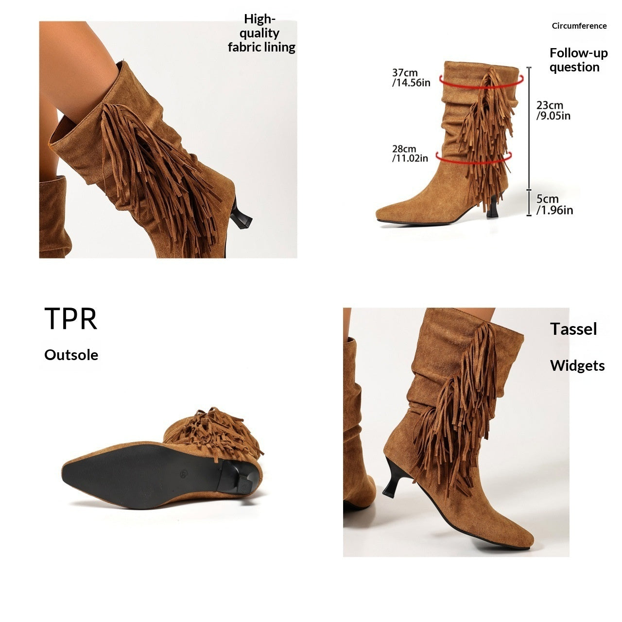 European And American-style Fringed Mid-calf Boots