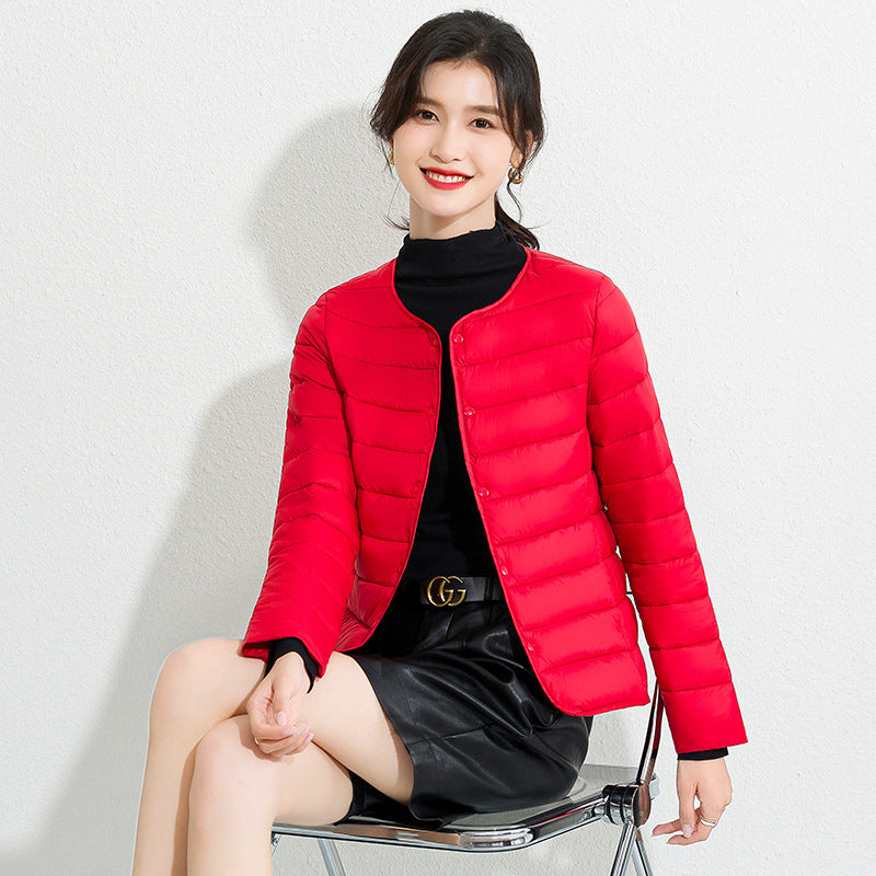 Womens Lightweight Short Crewneck Cotton Liner Jacket