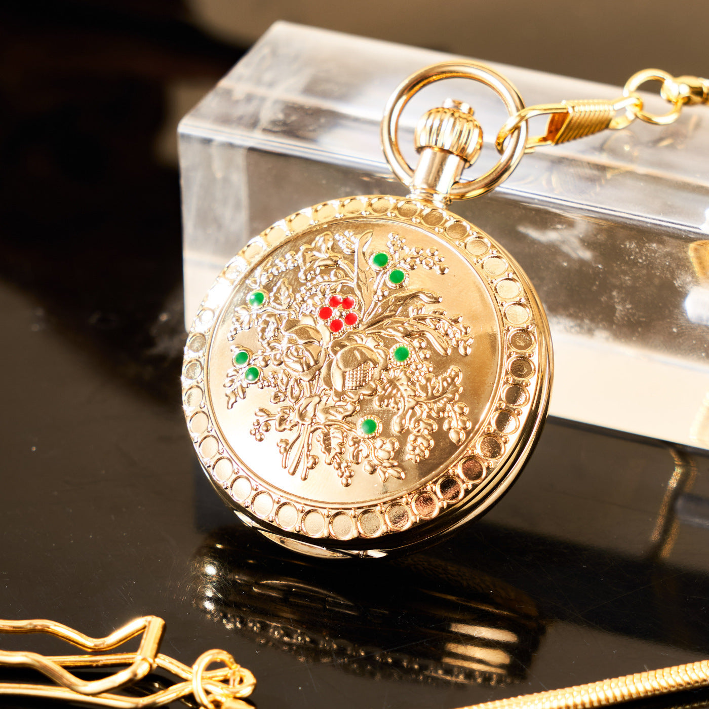 Camellia Automatic Mechanical Pocket Old Shanghai Style Classic Flip-Open Pendant Watch For Ladies
