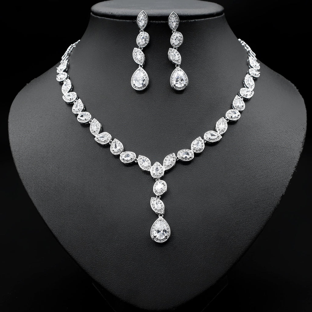 Colorful Zircon Necklace Earrings Set: wedding jewelry set