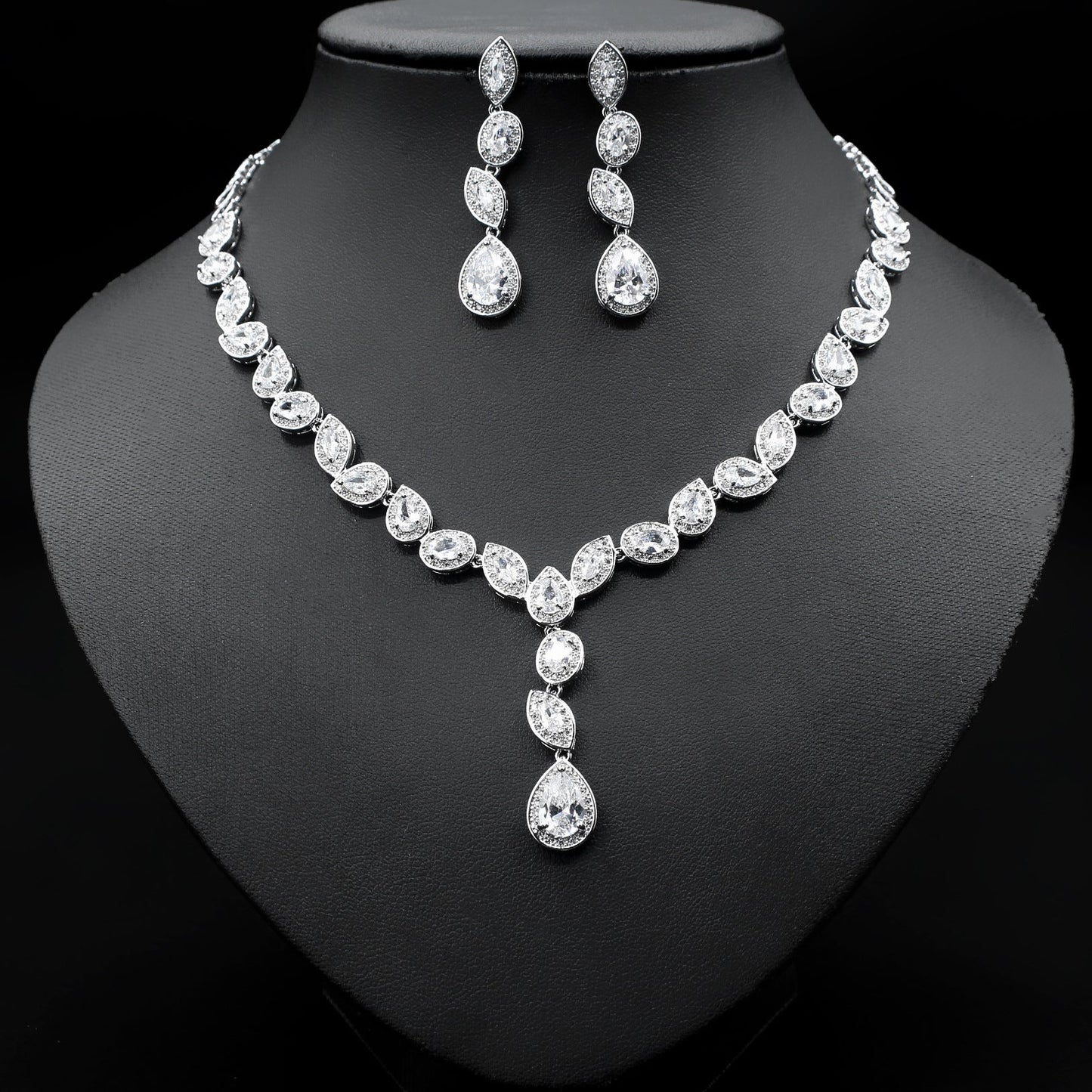 Colorful Zircon Necklace Earrings Set: wedding jewelry set