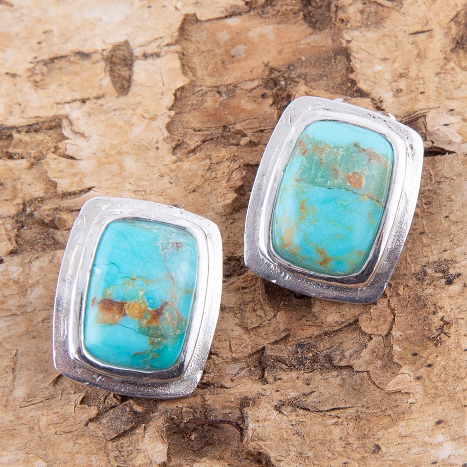 Boucles d'oreilles clips en argent sterling turquoise bleu des îles Fidji