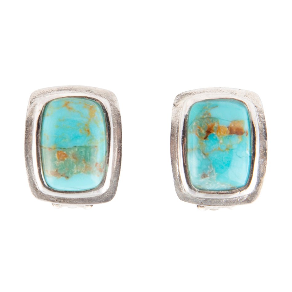Boucles d'oreilles clips en argent sterling turquoise bleu des îles Fidji