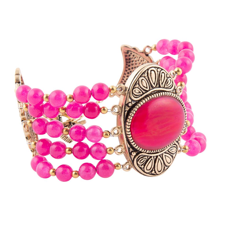Flamenco Pink Magenta Achat Gold Statement Armband