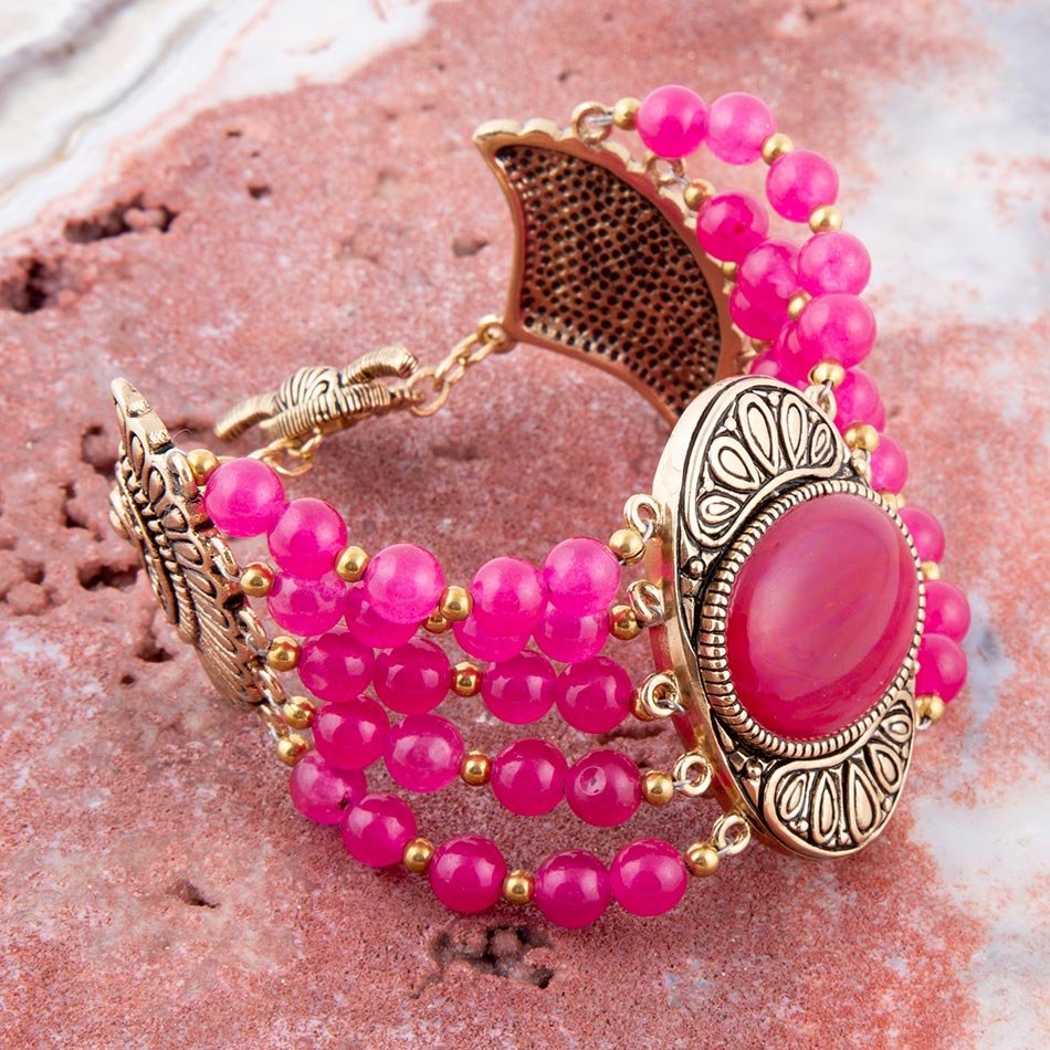 Flamenco Pink Magenta Achat Gold Statement Armband