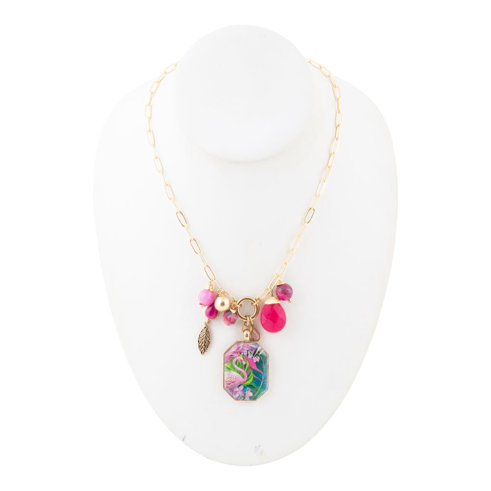 Flamingo Pink Achat Goldener Anhänger Halskette