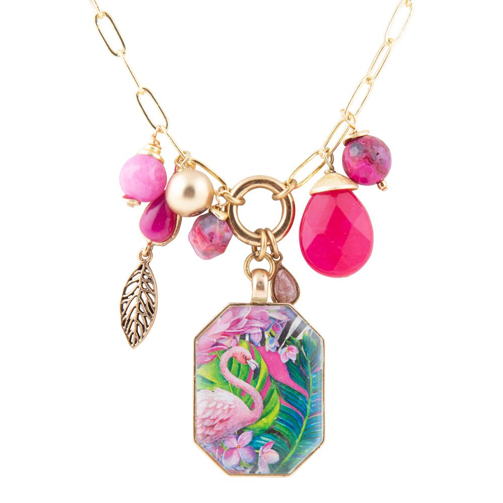 Flamingo Pink Achat Goldener Anhänger Halskette