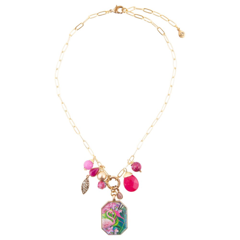 Flamingo Pink Achat Goldener Anhänger Halskette