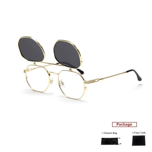 Flat Lens Hexagonal Sunglasses Polarized Polygon Flips Up Popular Design Sunglasses For Women Vintage Shape Punk Sunglasses For Men Attractive Elegant Sunglasses For Women Eyeglasses Shades