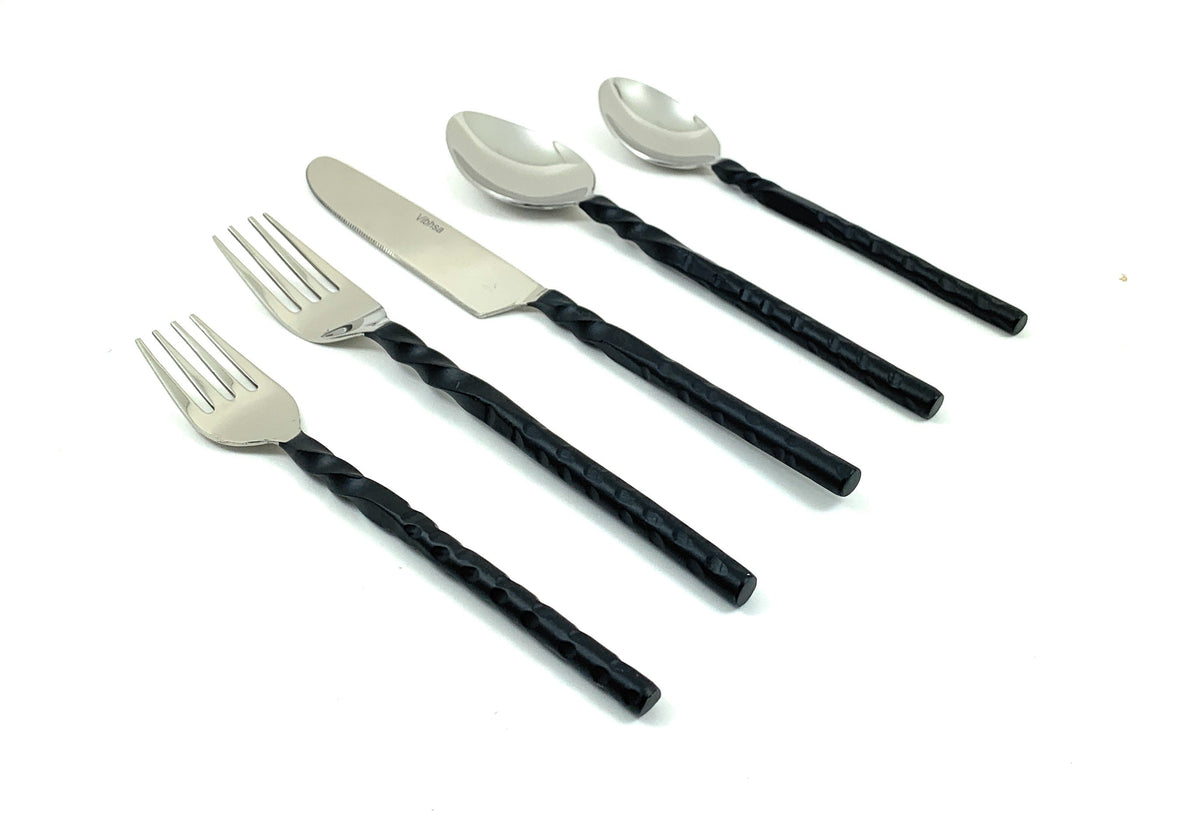 Vibhsa Stainless Steel Flatware set of 20 Pieces Black Swirl Handle