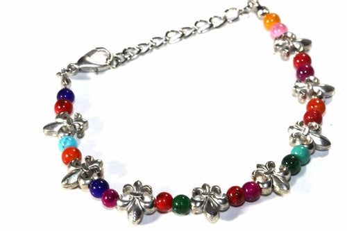 Fleur-de-Lis Multicolor-Perlenarmband mit Silber
