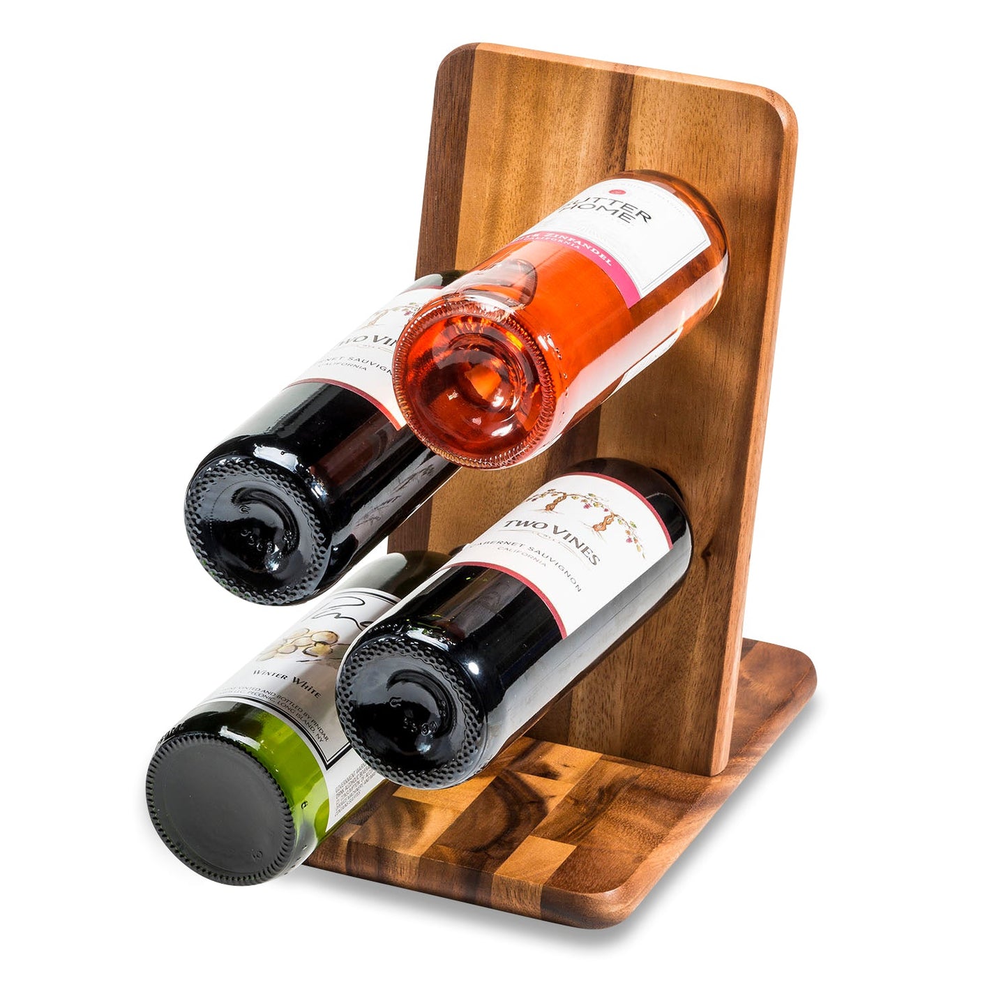 Floating Wine Bottle Holder 4-Bottle Acacia Wood Wall Rack