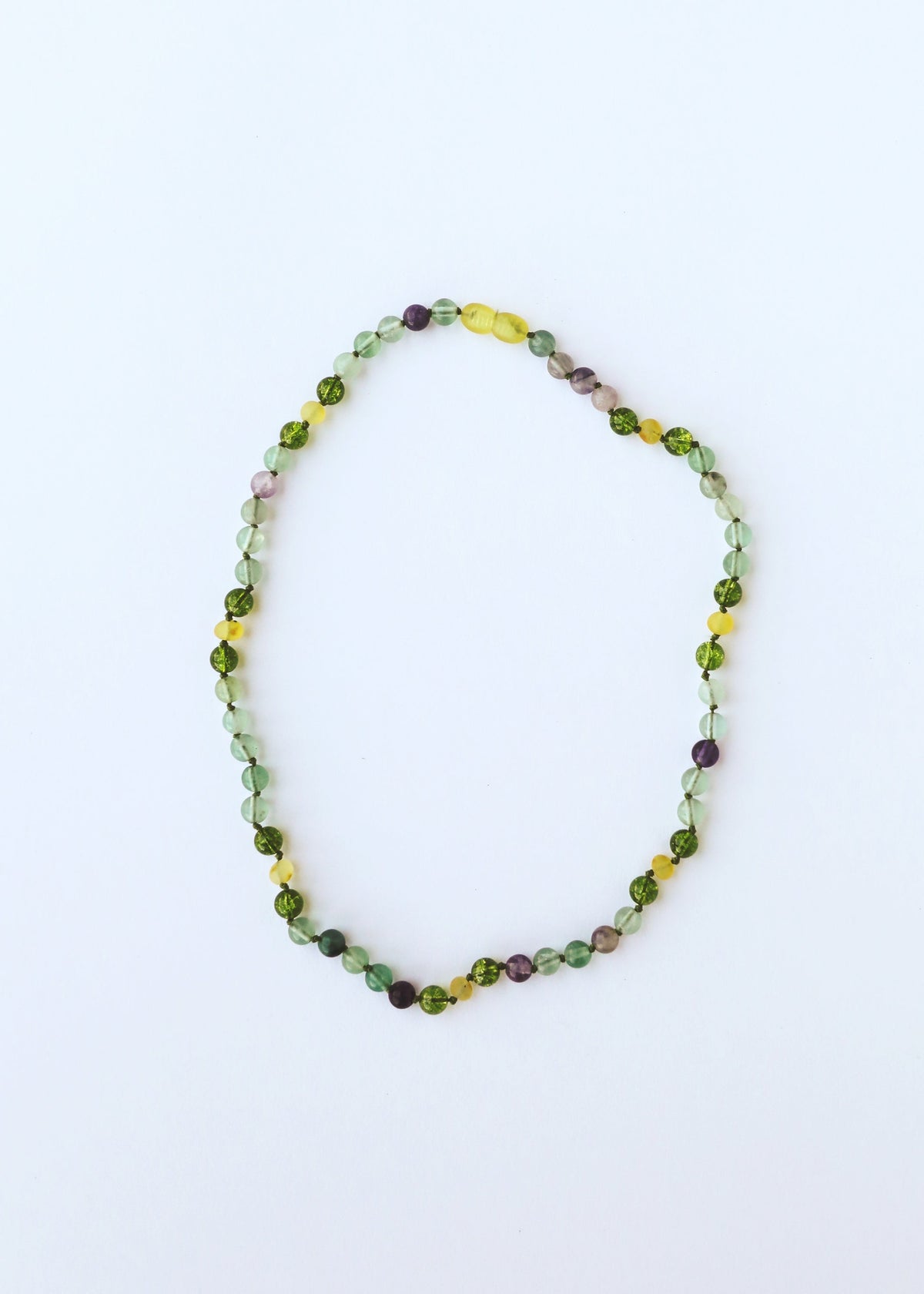Collier en Ambre brut de la mer Baltique + Fluorite + Péridot || Pierres précieuses