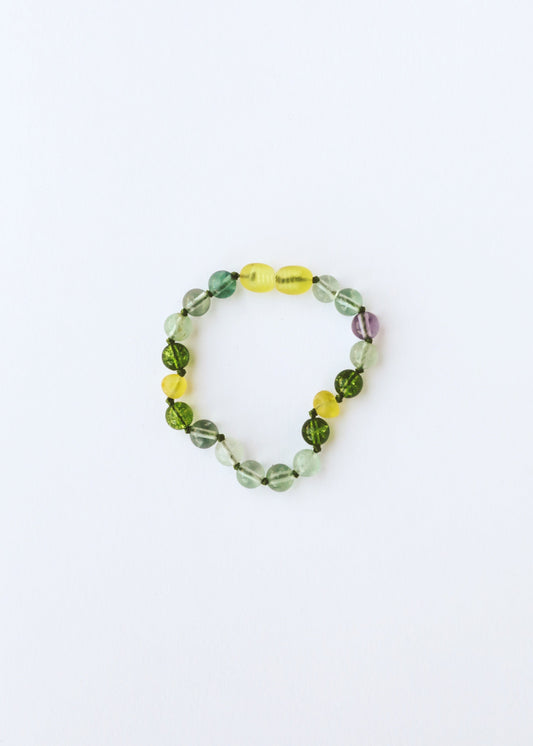 Roher Ostsee-Bernstein + Fluorit + Peridot || Edelstein-Fußkettchen oder -Armband