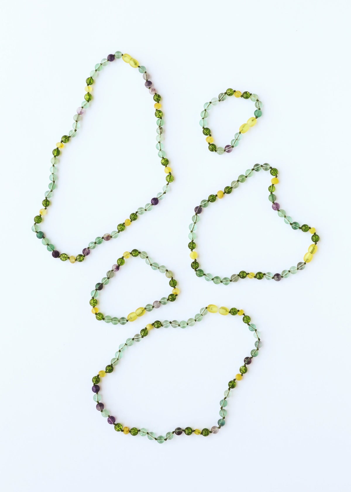 Collier en Ambre brut de la mer Baltique + Fluorite + Péridot || Pierres précieuses