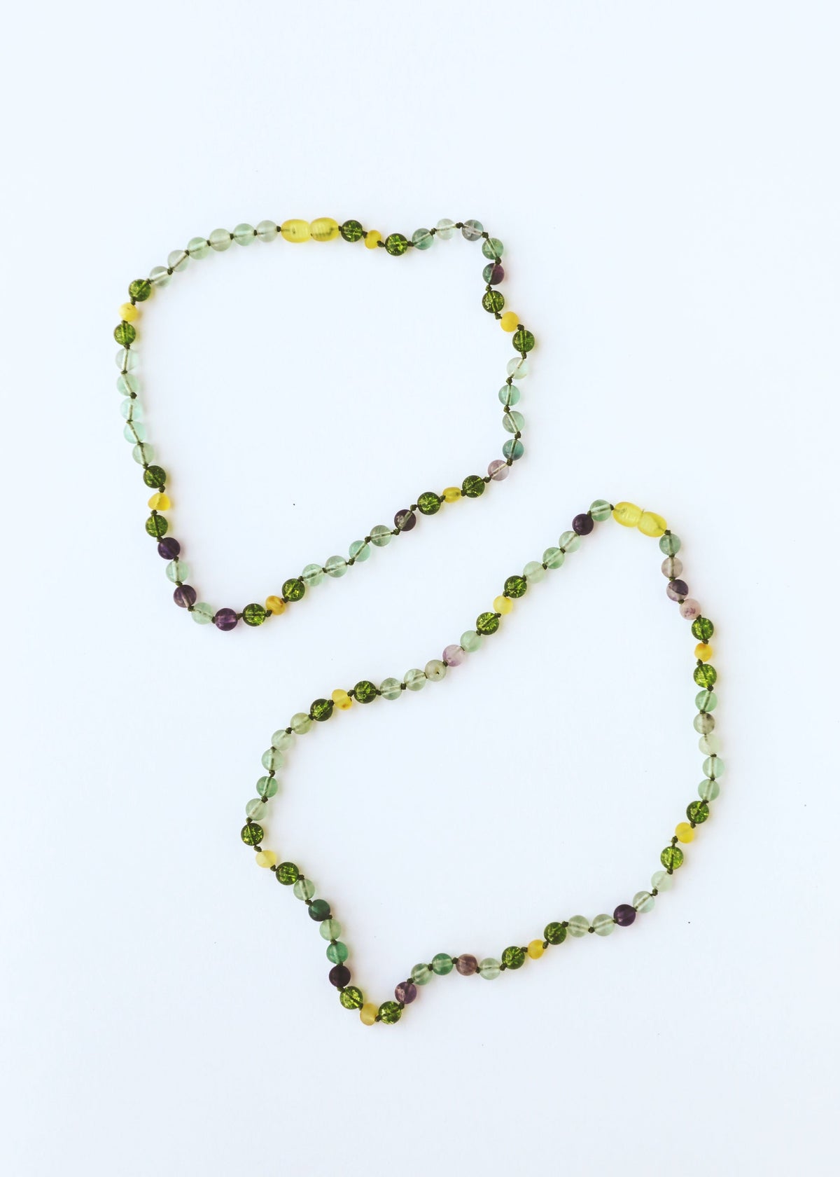 Collier en Ambre brut de la mer Baltique + Fluorite + Péridot || Pierres précieuses