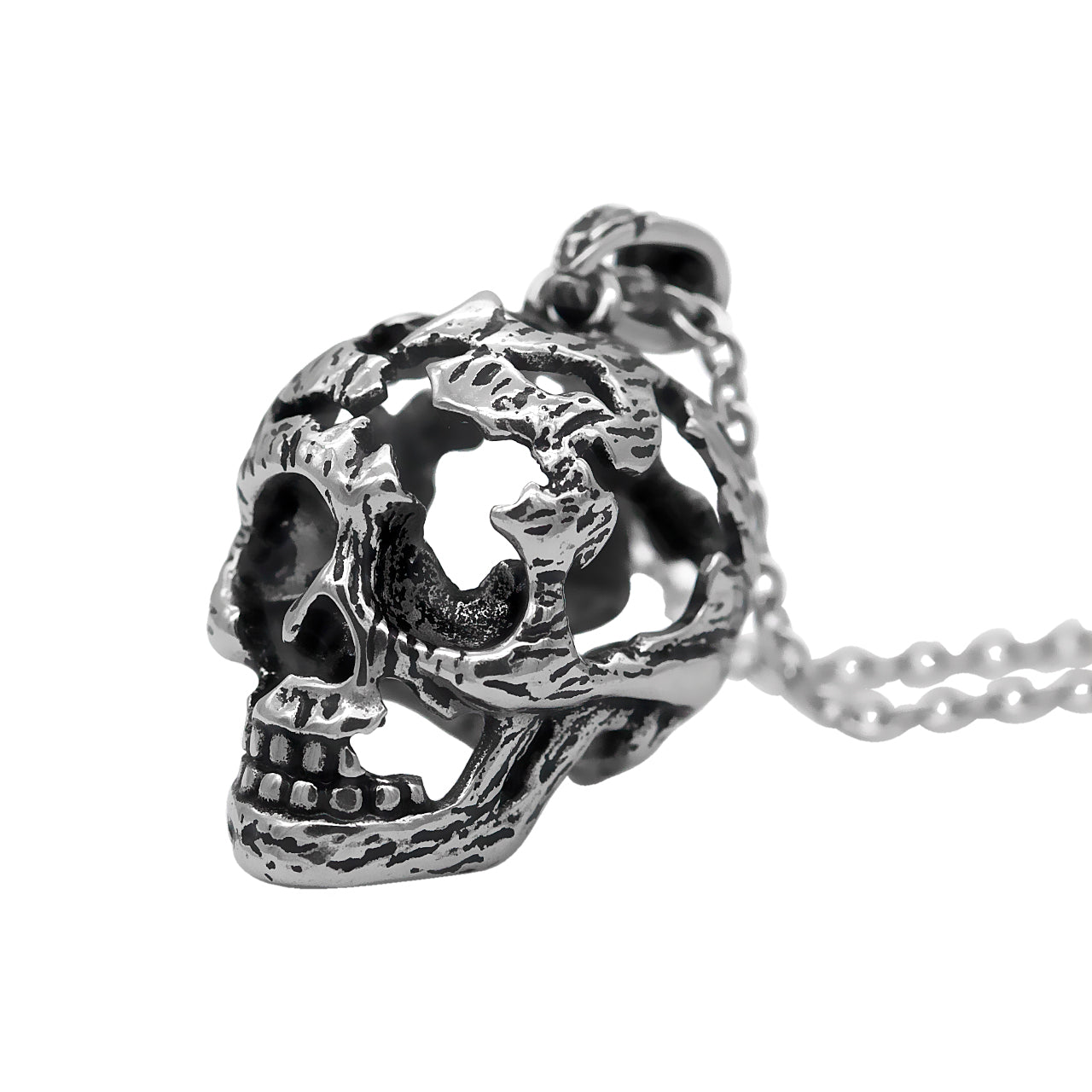 Halskette mit Anhänger „Gebrochener Schädel“ aus Edelstahl im Gothic-Stil