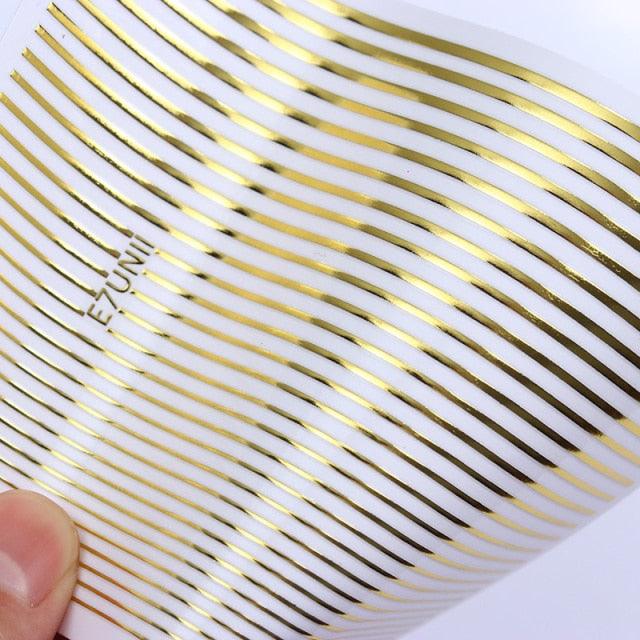 French Rose Gold Striping Tape Nail Design Stripe Lines Geometry 3D Sticker for Nails Gel Polish Sticker Decals for Manicuring Decorations Manicure Stickers Decals Silver Strip Line Nail Decal Self-Adhesive 3D Wave Decal Decoration Metallic Curve Design