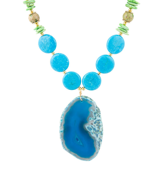 Fresh Twist Limetten- und blauer Achat-Anhänger Halskette