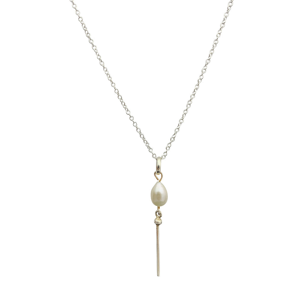 Collier barre de perles d'eau douce en argent sterling, délicat et minimaliste, chaîne de 50 cm, barre de 4,5 cm