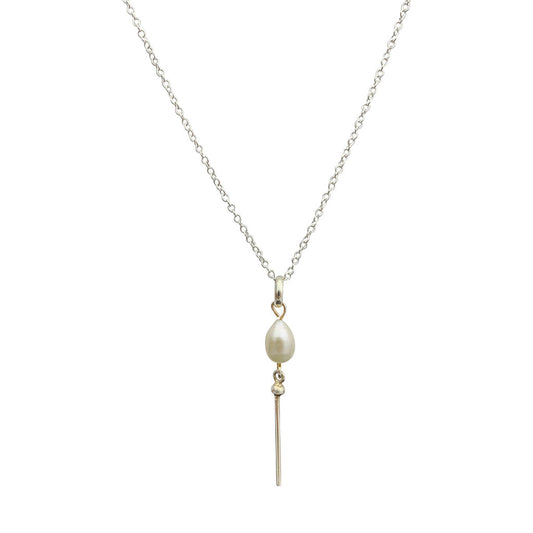 Freshwater Pearl Bar Necklace Sterling Silver Dainty Minimal 20in Chain 1.75in