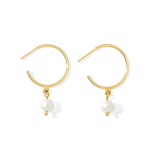 Freshwater Pearl Hoop Earrings Gold Plated Recycled Shell Brass Minimal