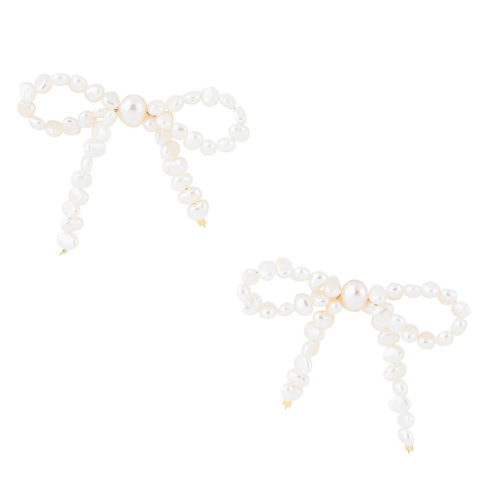 Boucles d'oreilles clous nœud perles d'eau douce blanches