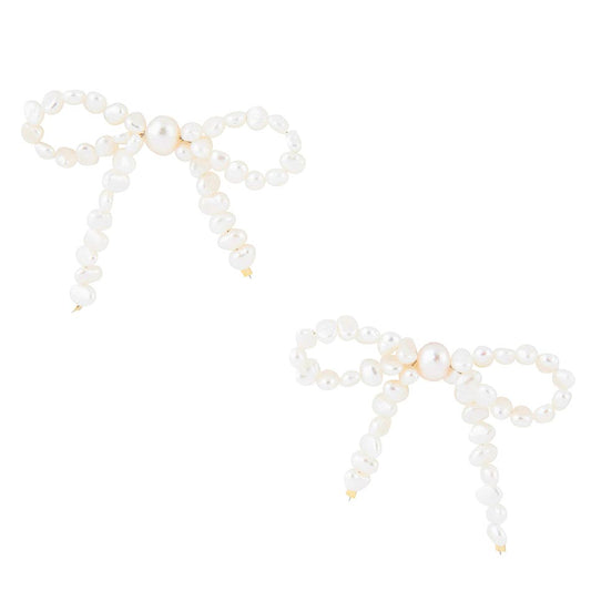 Boucles d'oreilles clous nœud perles d'eau douce blanches