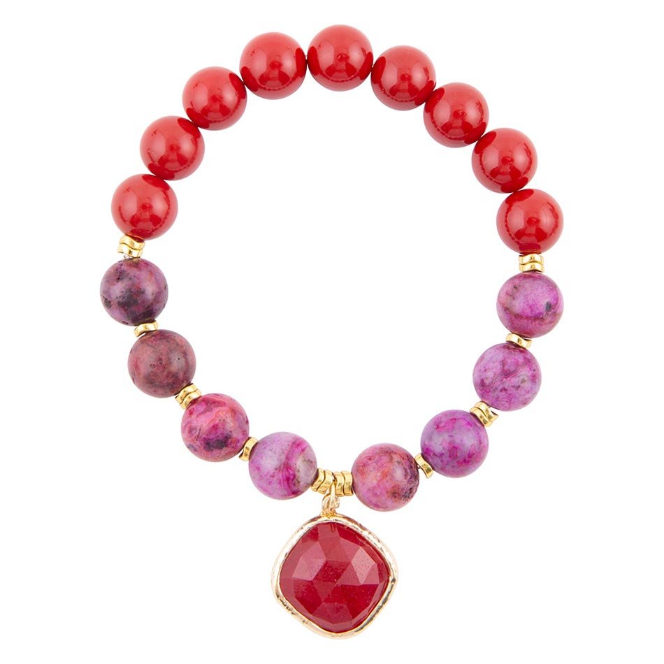 Armband Fuchsia Achat Sonnenuntergang vergoldet