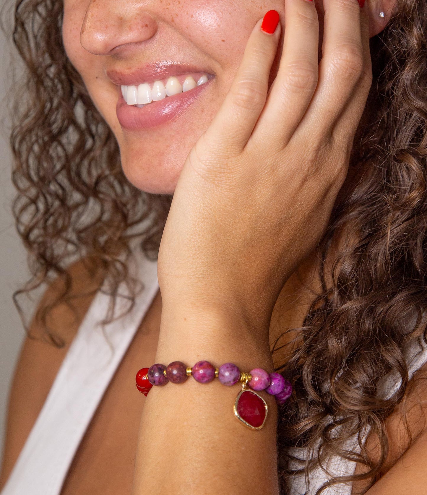Armband Fuchsia Achat Sonnenuntergang vergoldet