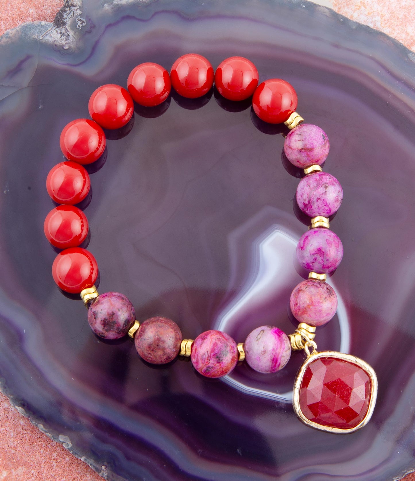 Armband Fuchsia Achat Sonnenuntergang vergoldet