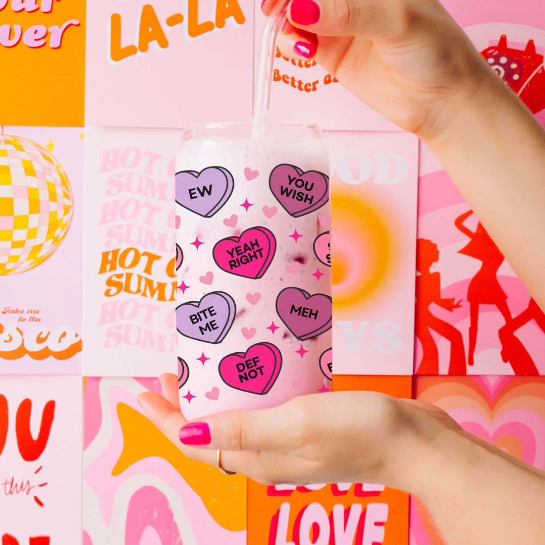 Verre drôle en forme de cœur Candy 20oz avec couvercle en bambou - Cadeau sarcastique pour la Saint-Valentin