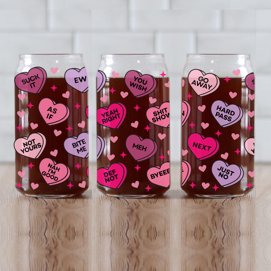 Verre drôle en forme de cœur Candy 20oz avec couvercle en bambou - Cadeau sarcastique pour la Saint-Valentin