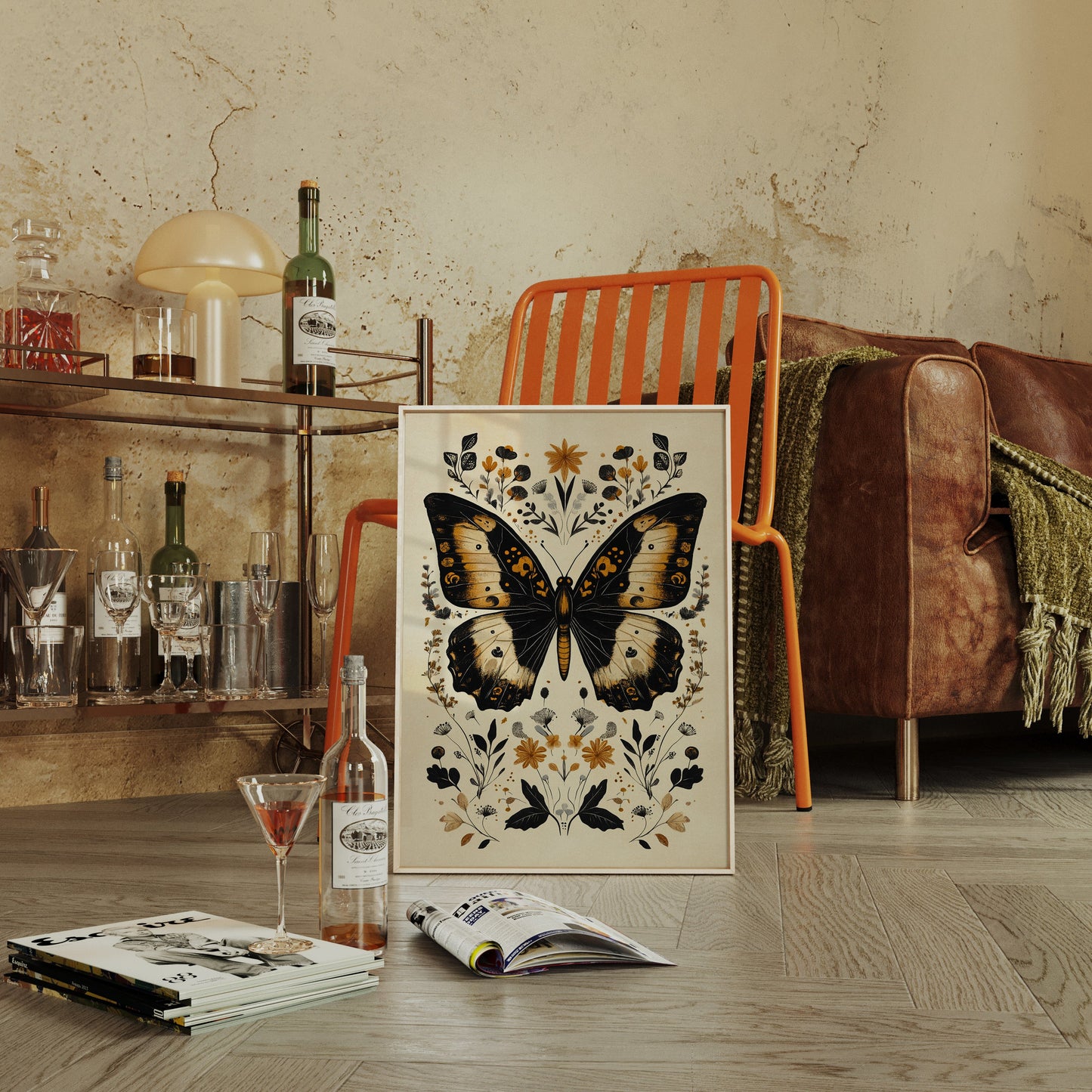 Gilded Monarch - Vintage Butterfly & Floral Art