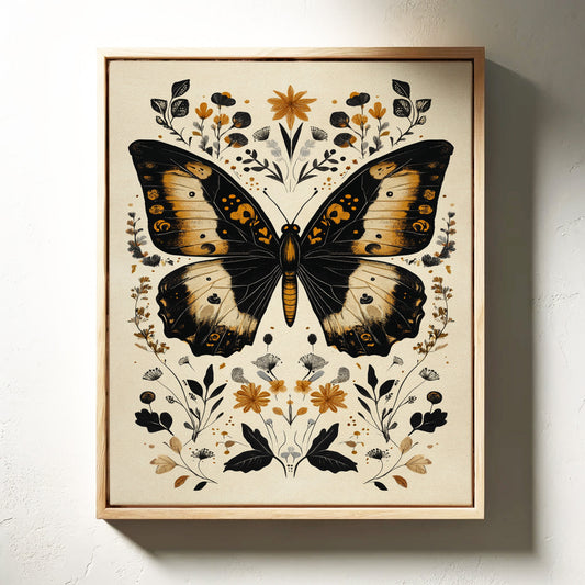 Vergoldeter Monarch – Vintage Schmetterlings- und Blumenkunst