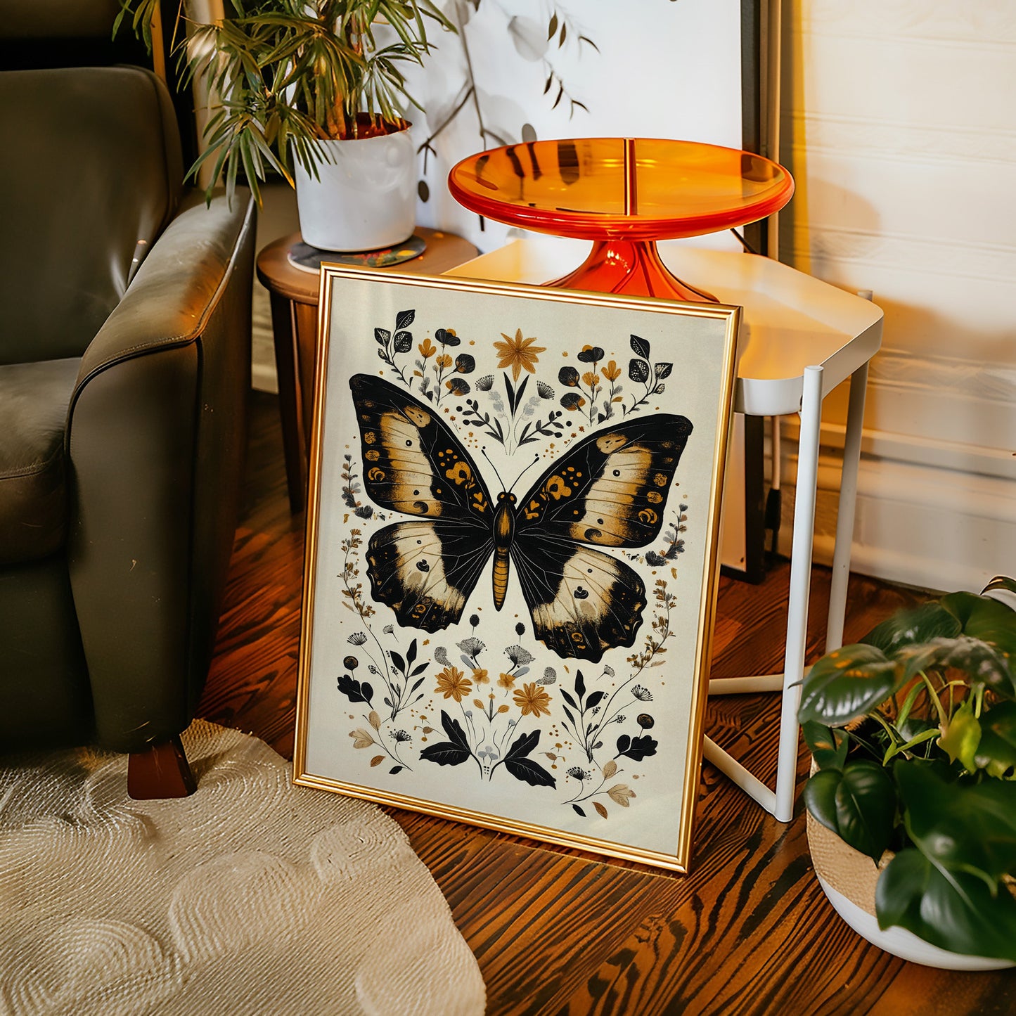 Gilded Monarch - Vintage Butterfly & Floral Art