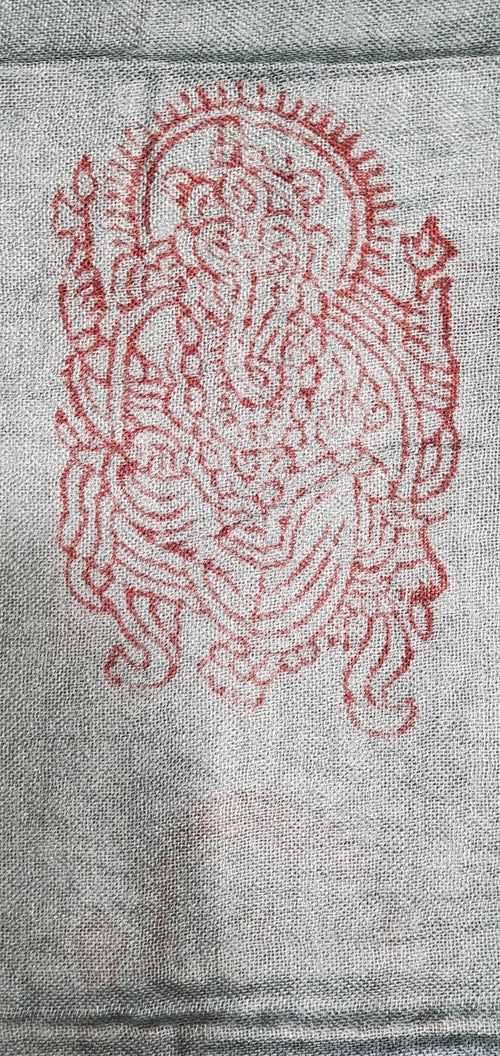 Blauer Om-Print-Schal, leicht, Boho, asiatisches Symbol, Wickeltuch
