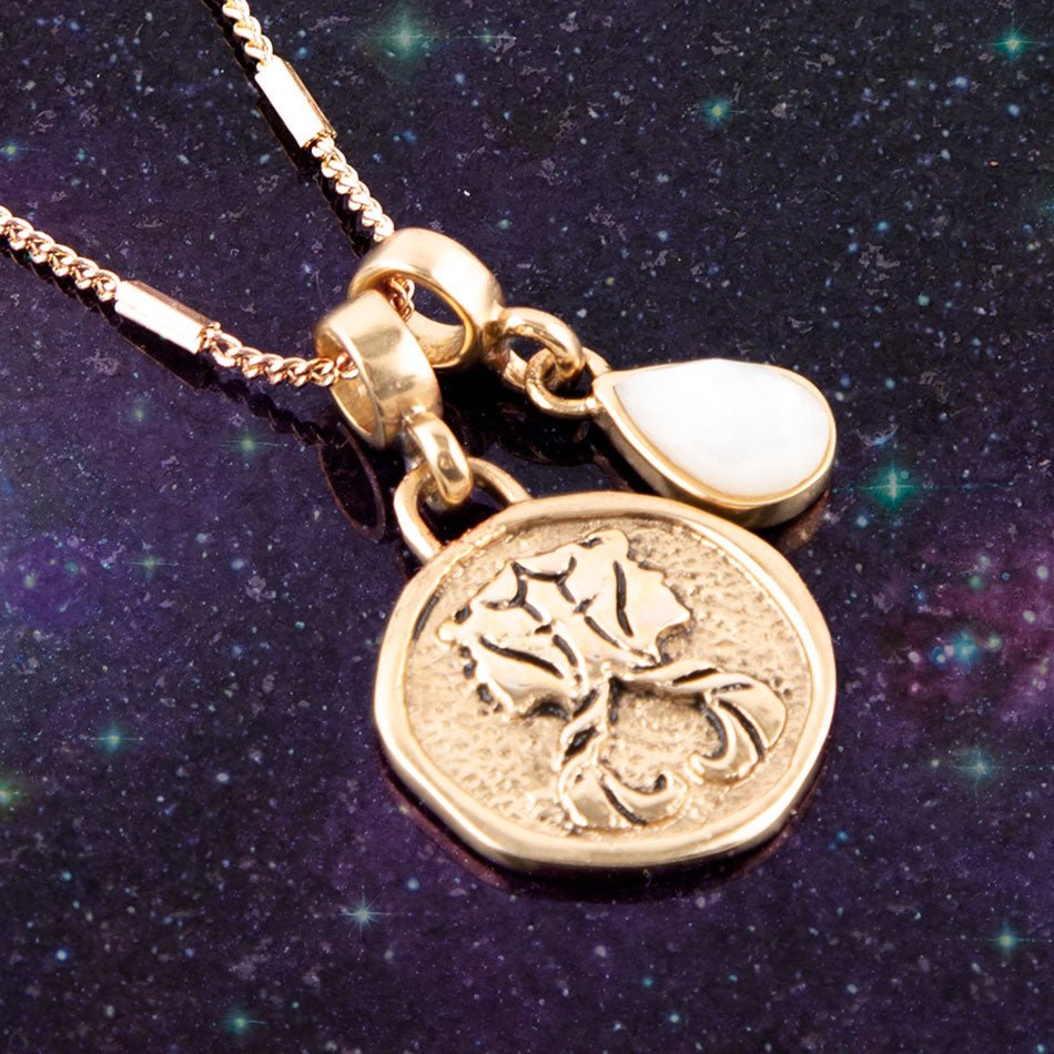 Gémeaux - Collier Pendentif Charm en Nacre Blanche et Or Signe Astrologique