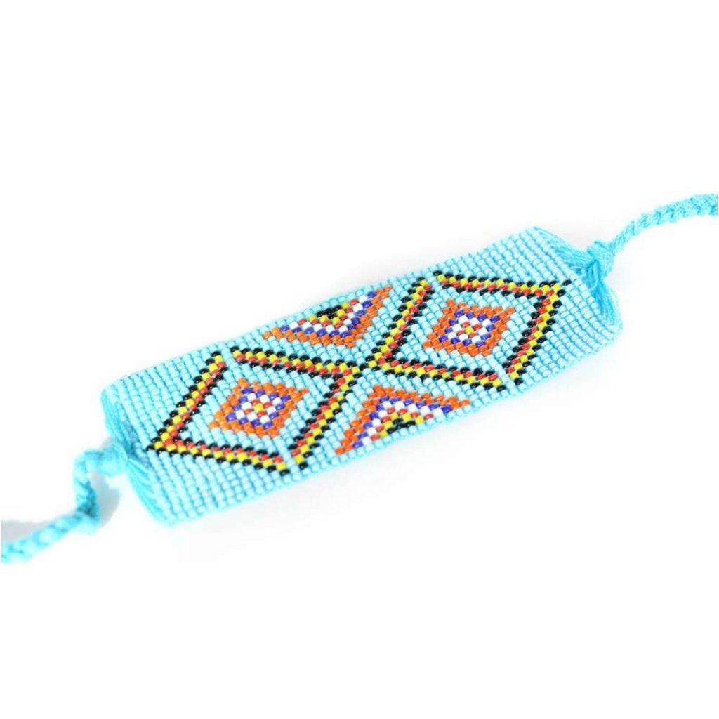 Geometric Beaded Cuff Bracelet Handmade Hmong Tribal Boho Glass Beads