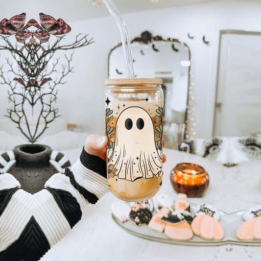Herbst Cottagecore 20oz Glasbecher Bambusdeckel Edelstahlstrohhalme Hocus Pocus