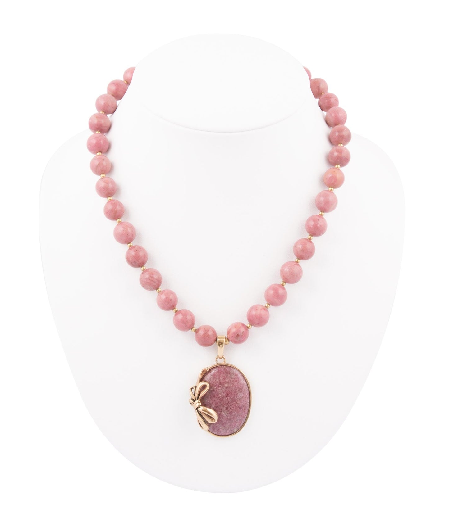 Collier Pendentif Nœud Papillon Doré Perlé en Rhodonite Rose Cadeau