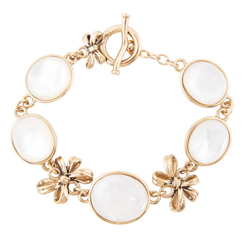 Geschenkte weiße Perlmutt Gold Schleifen Gliederarmband
