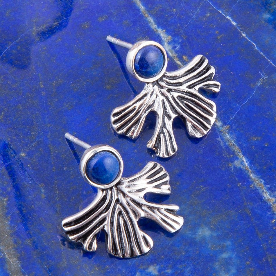Ohrstecker aus Ginko Blue Lapislazuli und Sterlingsilber